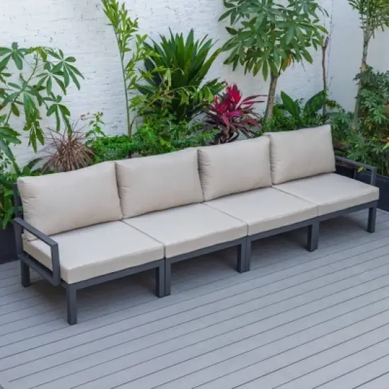 LeisureMod Hamilton Aluminum Patio Armchairs With Cushions Set of 4 image {1}