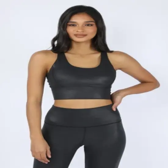 90 Degree By Reflex Womens Wonderlink Liquid Disco Foil Print Longline Racerback Warrior Bra image {3}