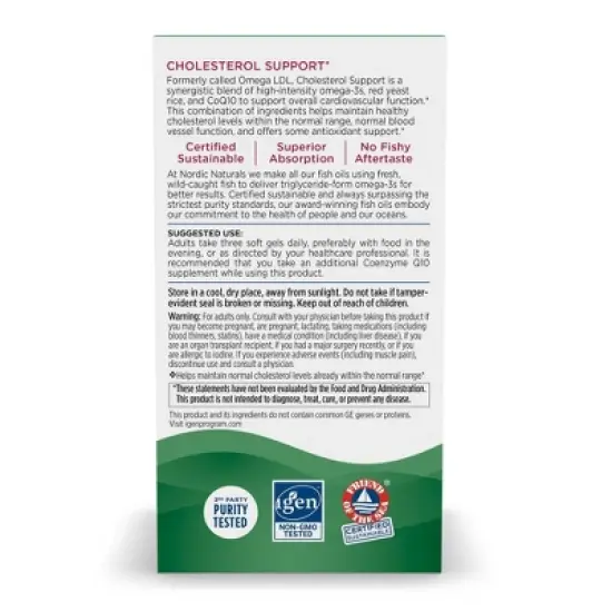 Nordic Naturals Cholesterol Support Supplements Softgels - 60ct image {4}