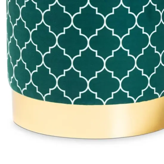 Serra Quatrefoil Velvet Upholstered Metal Storage Ottoman - Baxton Studio image {3}