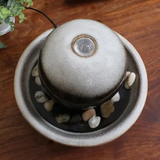 Sunnydaze Indoor Home Office Tabletop Modern Orb Smooth Glazed Ceramic Water Fountain Feature - 7" - Dark Brown image {4}