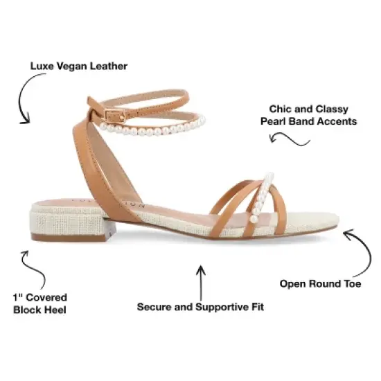 Journee Collection Womens Tulsi Faux Pearl Ankle Strap Covered Block Heel Sandals image {7}