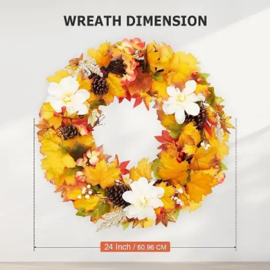 24" Fall Wreath for Front Door - Autumn Wreath with Pinecones & Maple Leaves, Thanksgiving & Halloween Decor, Farmhouse Decoration for Porch image {3}