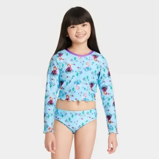 Girls' Frozen 2pc Long Sleeve Rash Guard Set - Aqua Blue image {3}