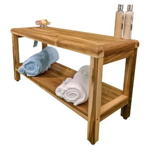 EcoDecors&reg; Eleganto&reg; 36" Teak Wood Shower Bench with Shelf in EarthyTeak&reg; Finish image {2}