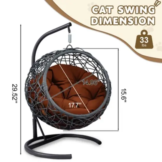 Sapphtopaz Egg-Shaped Cat Bed with Rattan Wicker Hanging Swinging Cat Bed with Soft Cushion & Detachable Hammock Bed for Small Cats & Dogs image {6}
