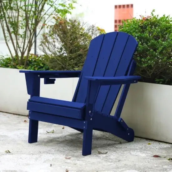 Folding Adirondack Chair,Composite Adirondack Chair With Dual Cup Holder,HDPE All-Weather Adirondack Chair For Patio-Cuddlewood image {10}