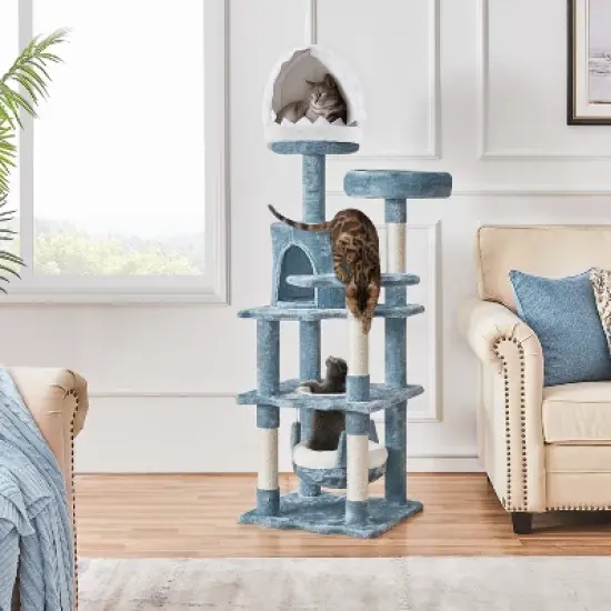 Yaheetech 61inch Multi-Level Ocean-themed Cat Tree, Blue image {1}