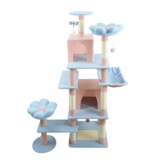 YOOCOZZ 71 inch flower cat tree with large condo removable flower cushion and hammock image {1}