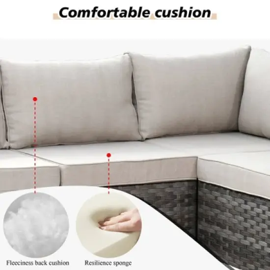 Marlton 13pc Wicker Outdoor Patio Furniture Set Conversation Sofa Set with a Rectangle Fire Pit and Cushions image {3}