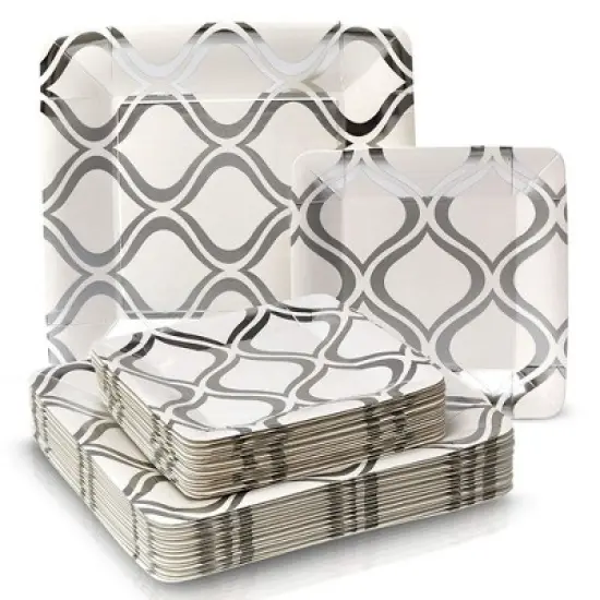 Silver Spoons Elegant Disposable Paper Plate Set for Party, Includes 18 Dinner Plates (10.25&rdquo;) & 18 Side Plates (7.5&rdquo;) &ndash; Moroccan image {3}