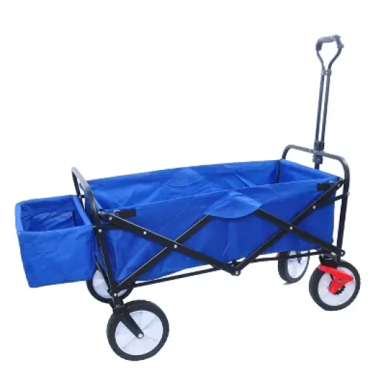 FURNIinspire Wheelbarrows And Lawn Carts Folding Wagon Collapsible Outdoor Utility Wagon, Lawn Car With Adjustable Handles, Blue, 53&ldquo;*20"*43" image {5}