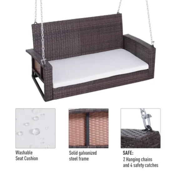 MOEPISY 2 Person Wicker Hanging Swing Bench, Front Porch Swing Outdoor Chair With Cushions image {6}