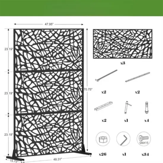 DSVIMOY Privacy Screens and Panels, Freestanding Outdoor Indoor Privacy Screen, Decorative Privacy Screen for Balcony, Black, 48.31"*15.75"*70.75" image {2}