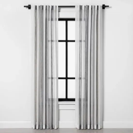 Vertical Stripe Curtain Sheer Gray/Cream - Hearth & Hand&trade; with Magnolia image {1}