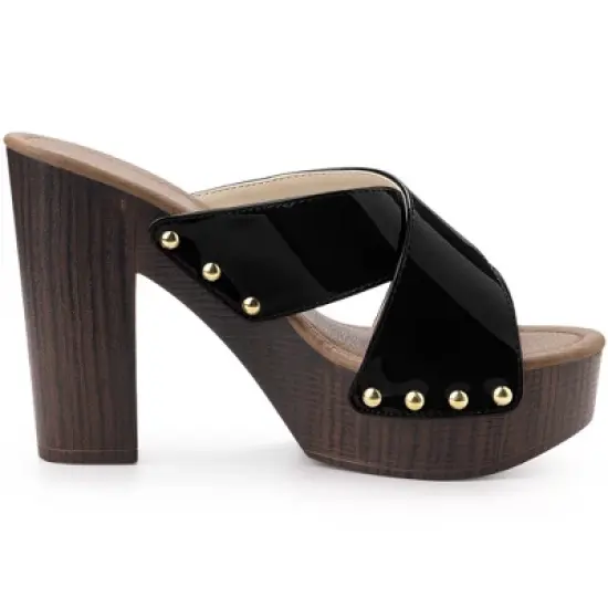 Perphy Women's Patent Platform Crisscross Strap Chunky Heels Sandals image {5}