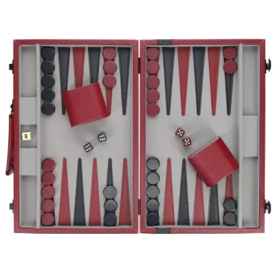 WE Games Tournament Backgammon Set - Burgundy & Black Leatherette image {3}