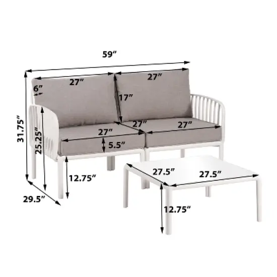Dexmalle 3 Piece Patio Conversation Sets, Modern Outdoor Patio Sectional Furniture Set with Square Coffee Table image {8}