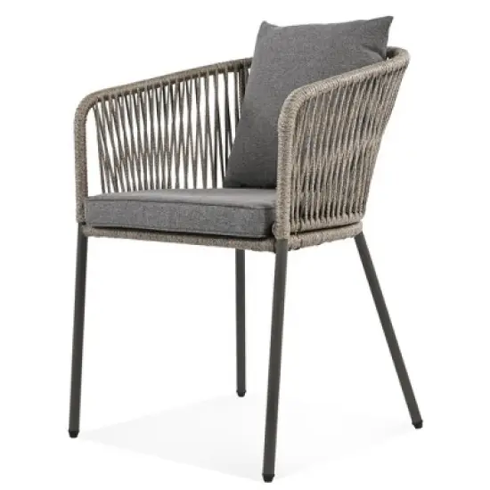 FIONECA 7-Piece Patio Dining Set with Acacia Wood Tabletop & Metal Frame, Outdoor Furniture Set with Chairs for Garden, Backyard, Balcony, Grey image {10}