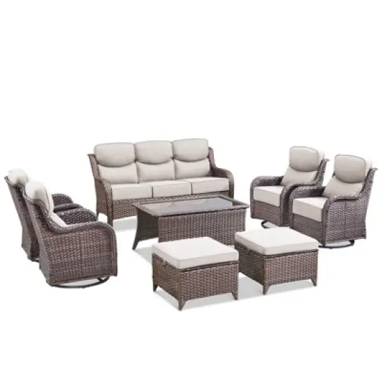 Gymojoy Outdoor Patio Sofa Ottoman Table with Swivel Chairs image {2}