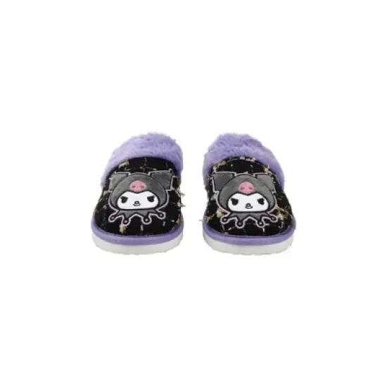 Kuromi Character & Rhinestones Women's Black Tweed Mules image {2}