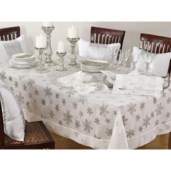 Saro Lifestyle Christmas Tablecloth With Burnout Snowflakes image {4}