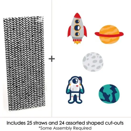 Big Dot of Happiness Blast Off to Outer Space - Paper Straw Decor - Rocket Ship Baby Shower or Birthday Party Striped Decorative Straws - Set of 24 image {2}