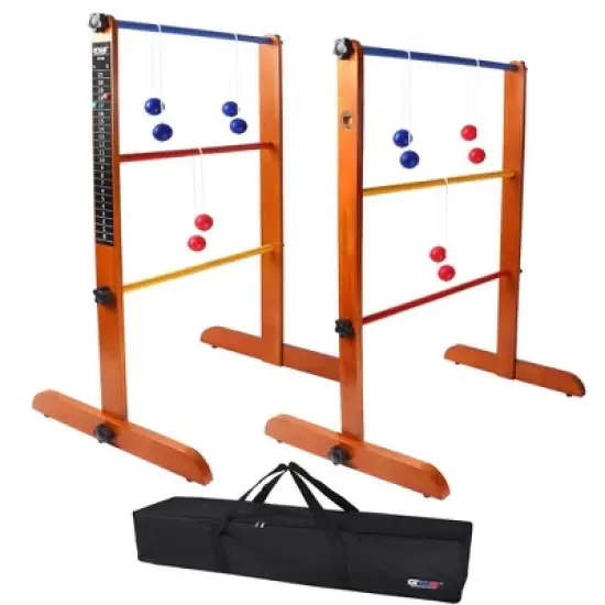 GSE Premium Solid Wood Ladder Ball Toss Game Set with Ladder Ball Bolas & Carrying Case image {7}
