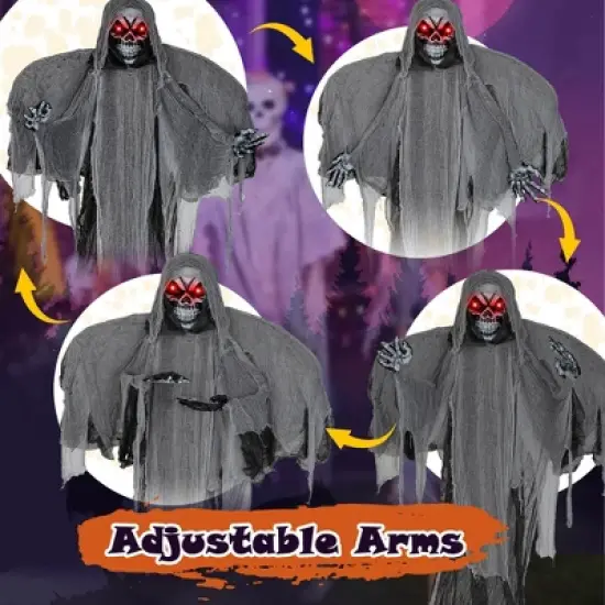 Costway 12.1 Ft Hanging Halloween Decoration Skeleton Ghost with Flickering Red Eyes image {9}