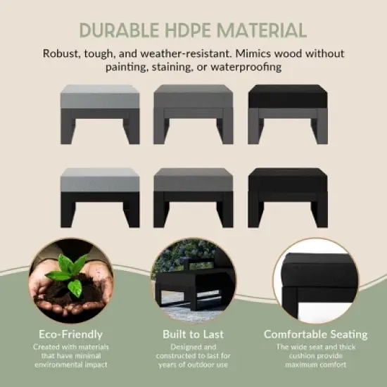 WestinTrends Montara Outdoor HDPE Patio Ottoman with Waterproof Olefin Cushions image {6}