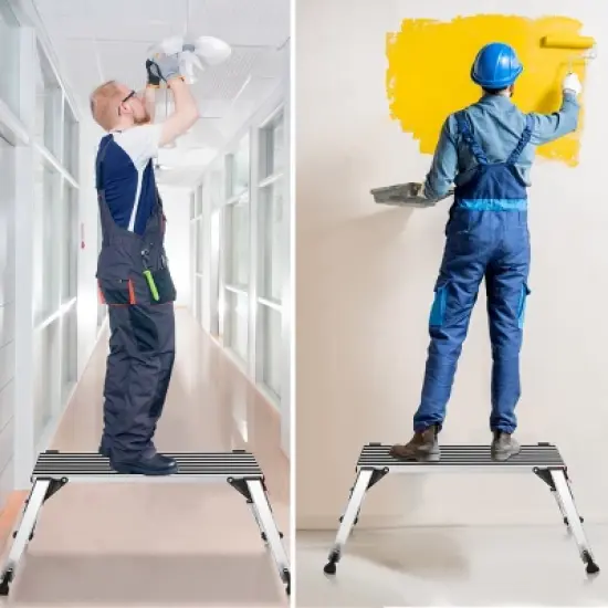 Costway 330lbs Aluminum Step Stool Folding Bench Work Platform Non-slip Drywall Ladder image {3}