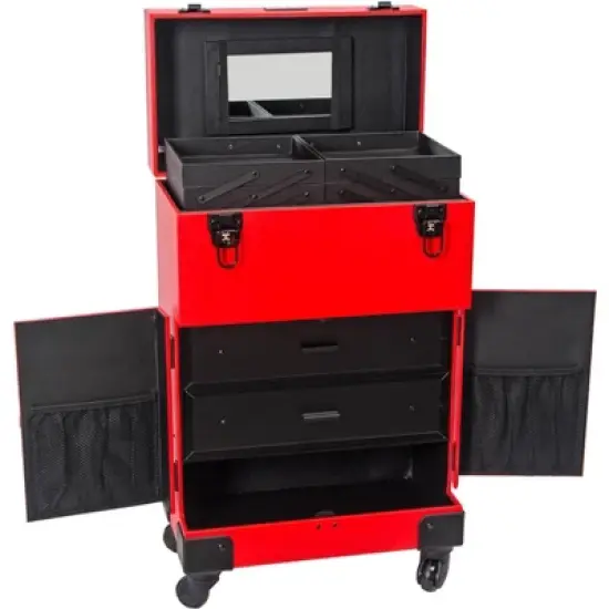 SHANY Large Travel Makeup Case with Mirror - RED image {3}