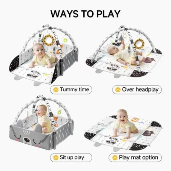 BabyBond Baby Gym Play Mat, 8 in 1 Tummy Time Mat with 5 Toys, Washable Baby Activity Play Mat for Visual, Hearing, Sensory, Motor Development image {1}