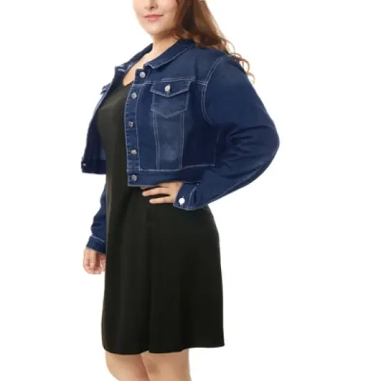 Agnes Orinda Women's Plus Size Cropped Long Sleeve Trendy Fashion Denim Jean Jackets image {3}