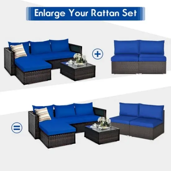 Costway 2PCS Patio Rattan Armless Sofa Sectional Furniture image {4}