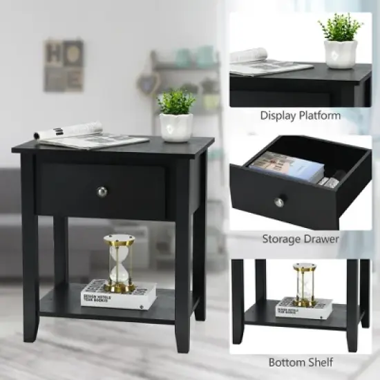 Costway Nightstand Beside Table Chest Sofa Table End Table Accent Table White image {7}