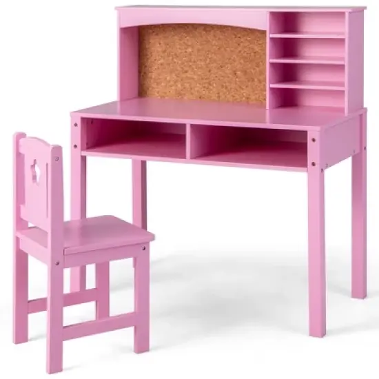 Costway Kids Desk and Chair Set Study Writing Workstation with Hutch & Bulletin Board image {9}