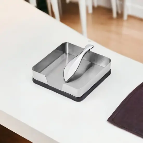 Kamenstein 7-Inch Stainless Steel Napkin Holder with Decorative Leaf Arm - Weighted Swing Arm for Secure Napkin Storage, Stylish Tabletop Accessory image {2}