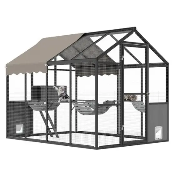 Extra Large Outdoor Catio - Weatherproof Aluminum Enclosure w/UV Roof, Side Door, Platforms & Walk-In Design for Multiple Cats image {7}
