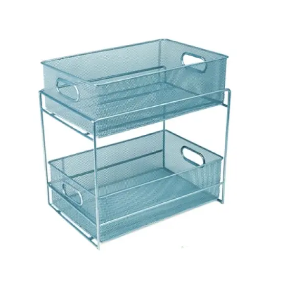 Mind Reader Metal Mesh Organizer [2 TIER] Slide Out Basket Drawer For Kitchen, Bathroom, Office Desk (BLACK) image {6}