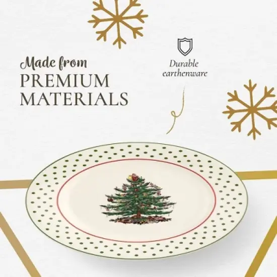 Portmeirion Christmas Tree Polka Dot Dessert Plate (Set of 4) - Festive 8" Stoneware Plates - Microwave, Dishwasher, Freezer Safe Party Dishes image {3}