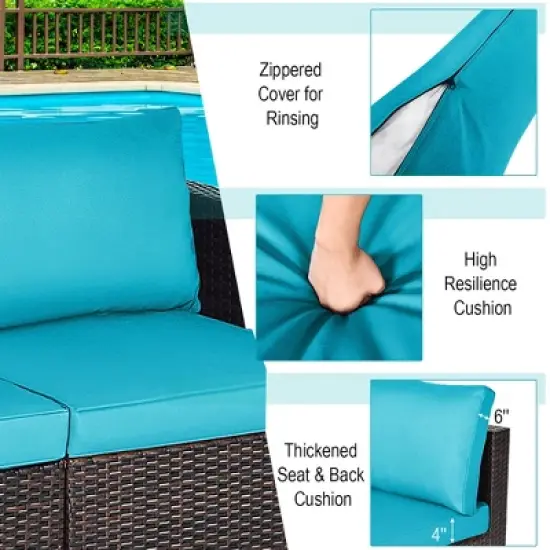 Costway 4PCS Patio Rattan Corner Sofa with Blue Cushion image {6}