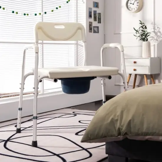 Costway 3-in-1 Bedside Commode Portable Toilet w/ Adjustable Height & Drop-arm image {2}