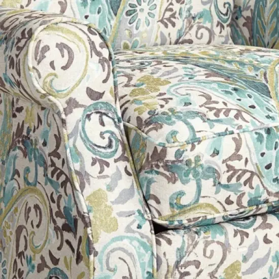 Elm Lane Ethel Skye Blue Paisley Patterned Recliner Chair Modern Armchair Comfortable Push Manual Reclining Footrest for Bedroom Living Room Reading image {2}