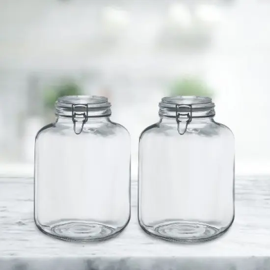 Amici Home Glass Hermetic Preserving Canning Jar Italian, Airtight Hinged Clamp Clasp Lid, Storing and Canning Uses, Clear, 2-Piece,145 oz 1.1 Gallon image {2}