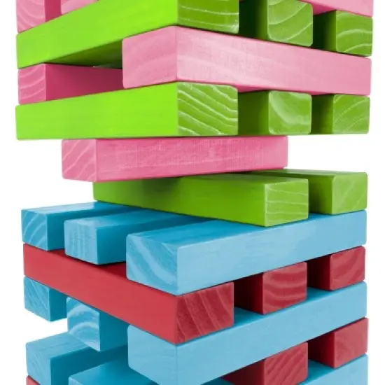 Toy Time Nontraditional Giant Wooden Blocks Tower Stacking Game with Dice- Outdoor Yard Game - Multicolored image {2}