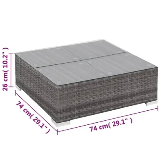 vidaXL Patio Lounge Set - 6-Piece Poly Rattan Gray Sectional Sofa Set with Coffee Table and Ottoman - Comfortable Outdoor Seating with Cushions image {12}