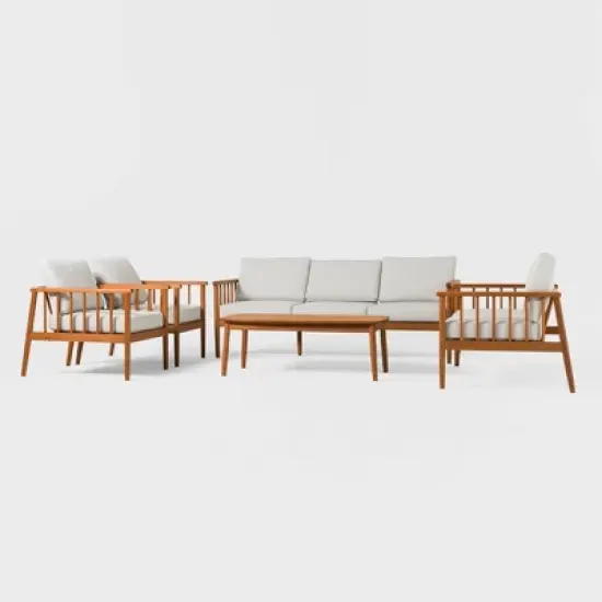 5pc Modern Boho Outdoor Eucalyptus Spindle Chat Set - Saracina Home
 image {3}