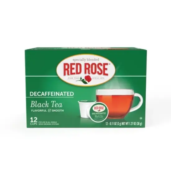 Red Rose Naturally Decaffeinated Black Tea with 12 Single Serve Tea K-Cups Per Box (Pack of 6) K-Cup Pods for Keurig image {2}