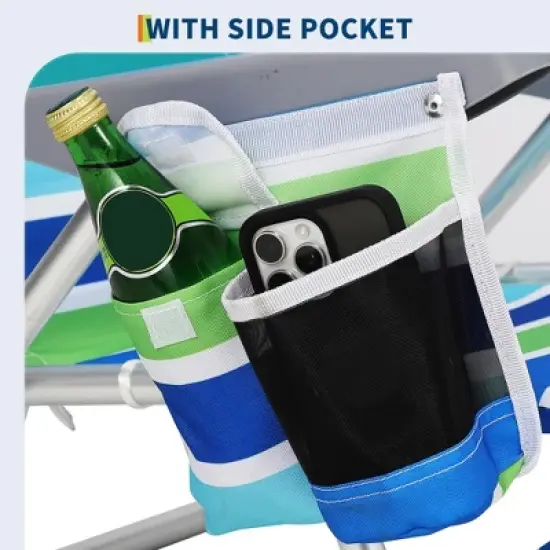 Backpack Beach Chair for Adults 2 PCS, Lightweight Portable Lay Flat Folding Beach Chair with 5 Reclining Positions, Backpack Straps, Phone Pocket image {6}